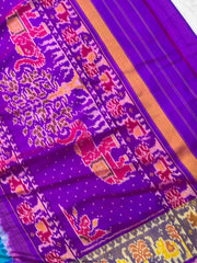 Purple cyan Bandhani Patola Saree