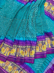 Purple cyan Bandhani Patola Saree