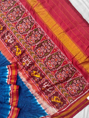 Red & Blue Rai dana bandhani saree