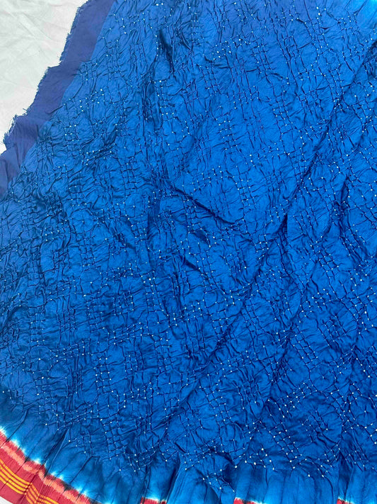 Red & Blue Rai dana bandhani saree