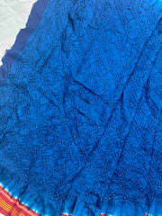 Red & Blue Rai dana bandhani saree
