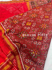 Red & Maroon Patola Bandhani Saree