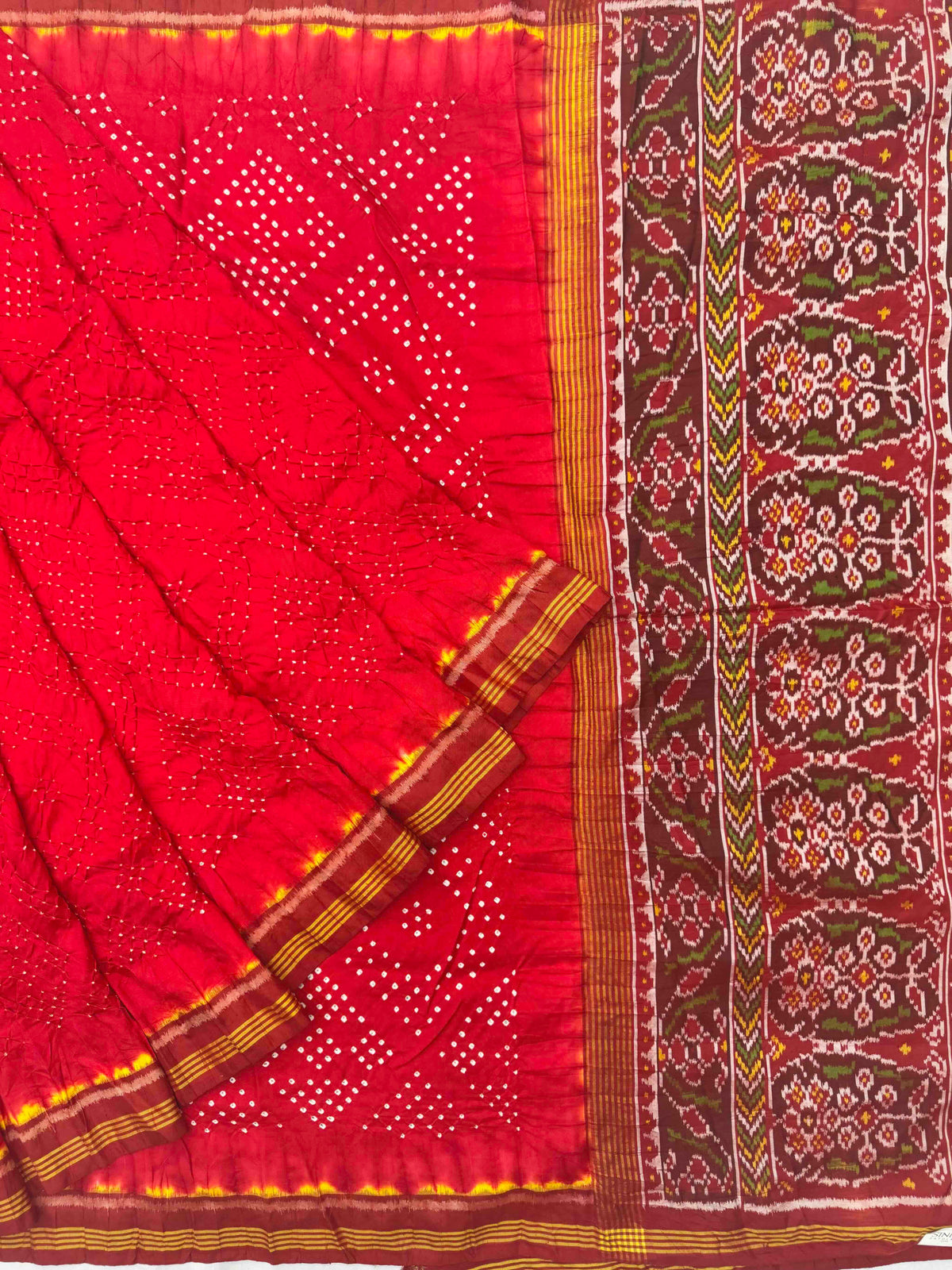 Red & Maroon Patola Bandhani Saree