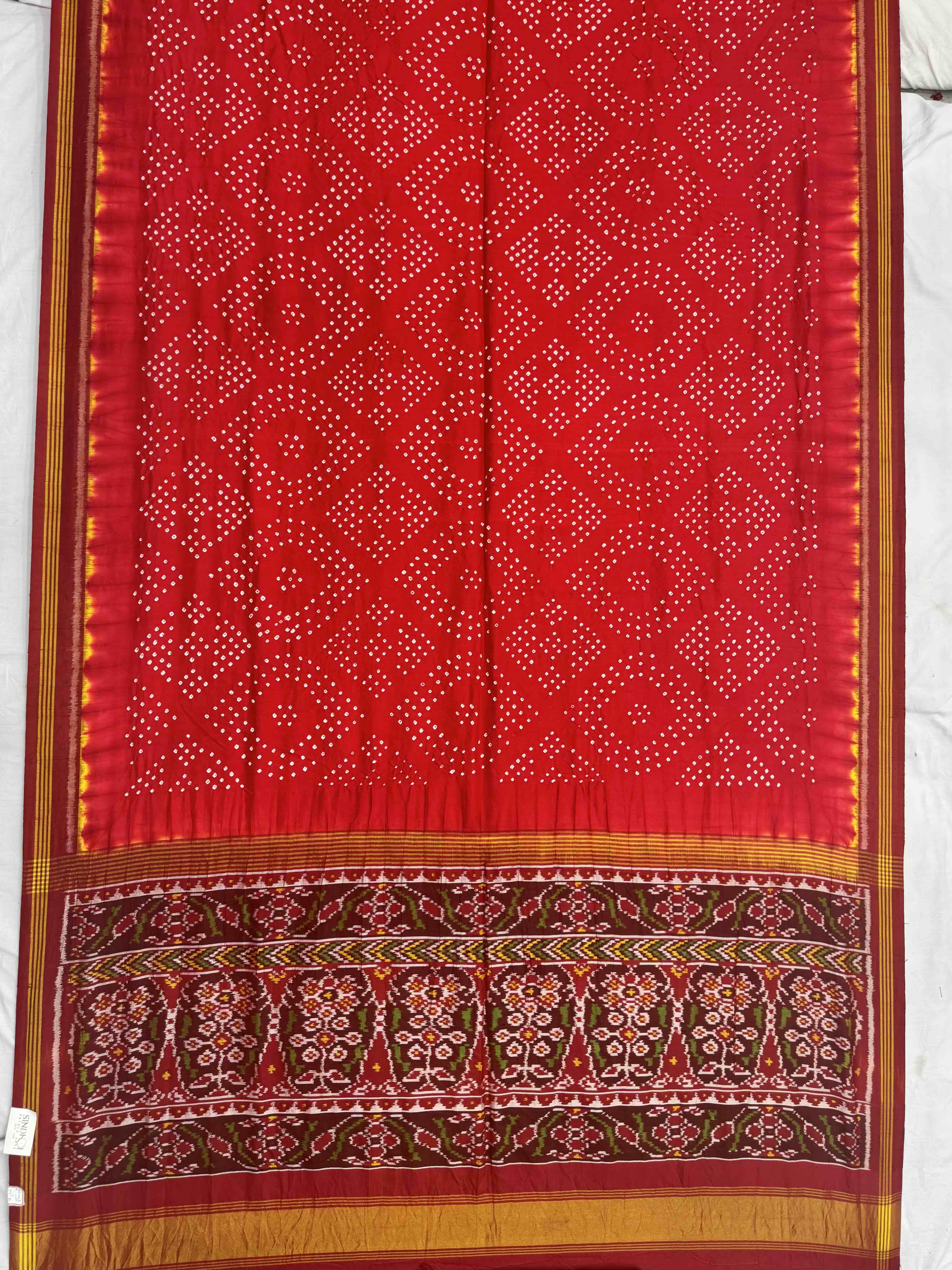 Red & Maroon Patola Bandhani Saree