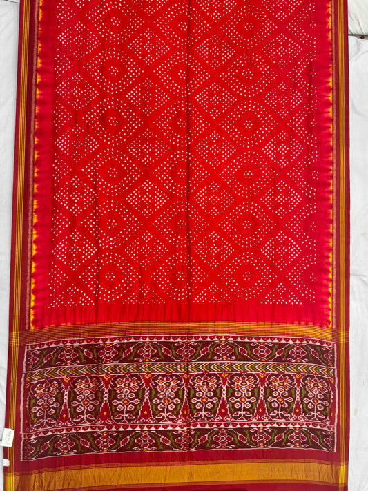 Red & Maroon Patola Bandhani Saree