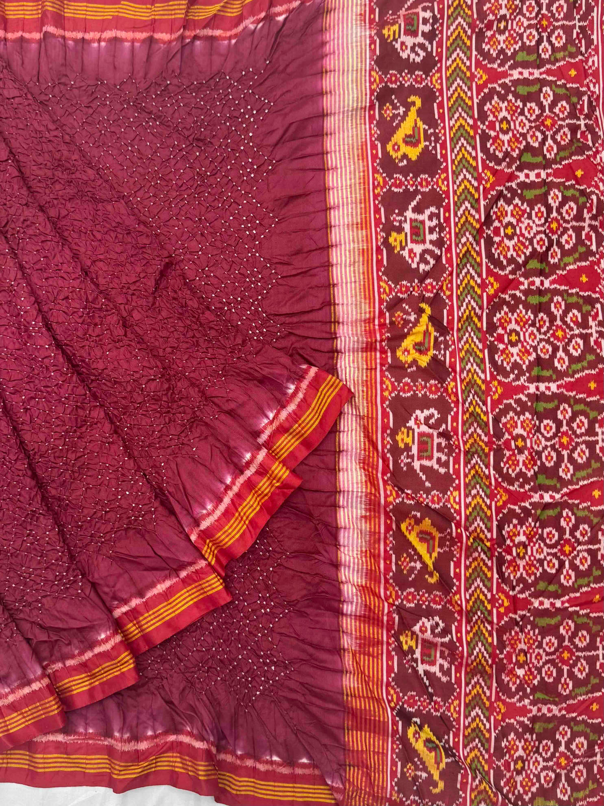 Maroon & beat maroon Bandhani Patola Saree