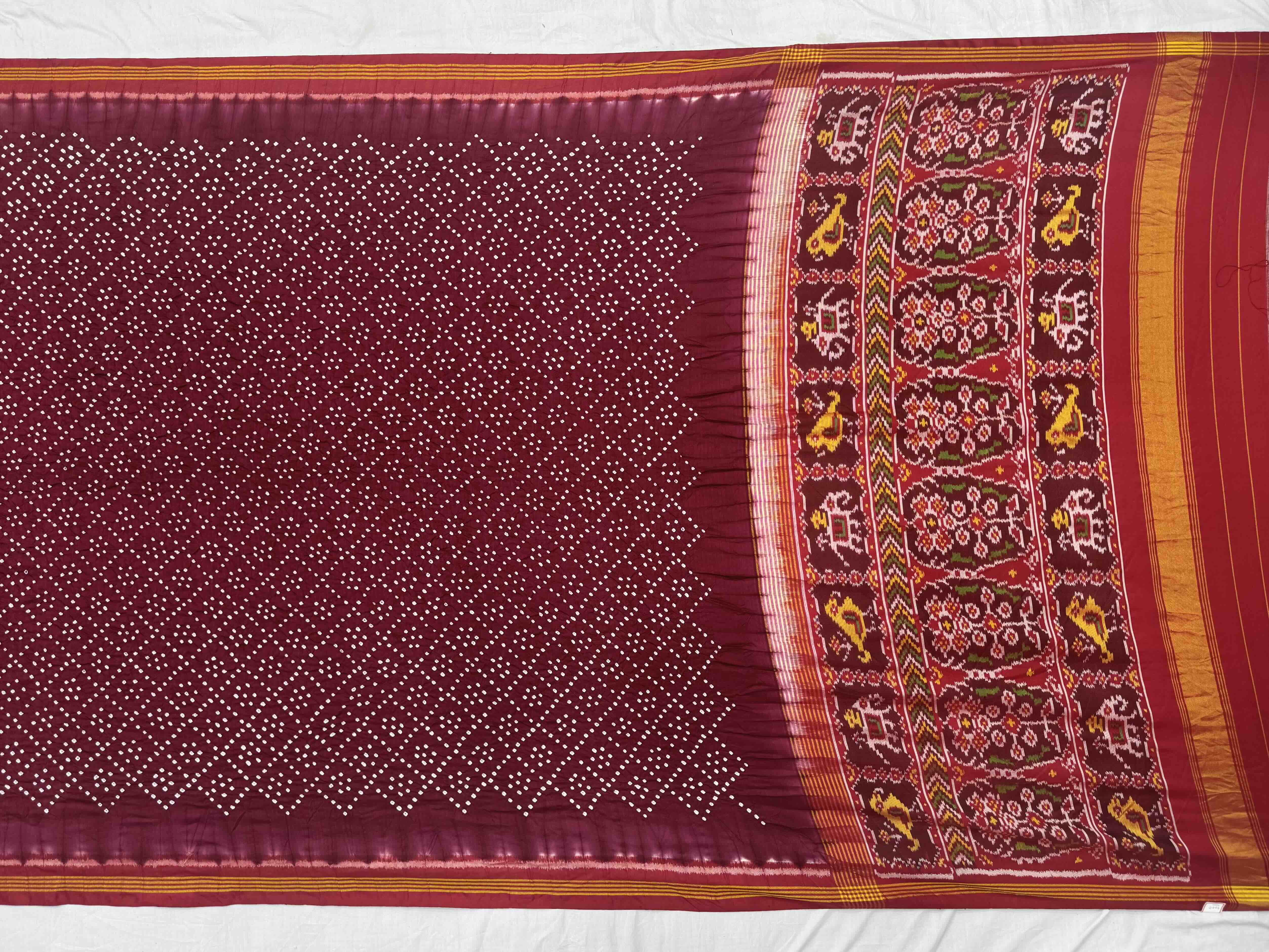 Maroon & beat maroon Bandhani Patola Saree
