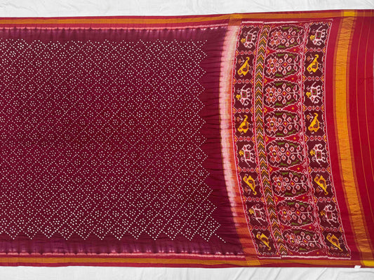 Maroon & beat maroon Bandhani Patola Saree