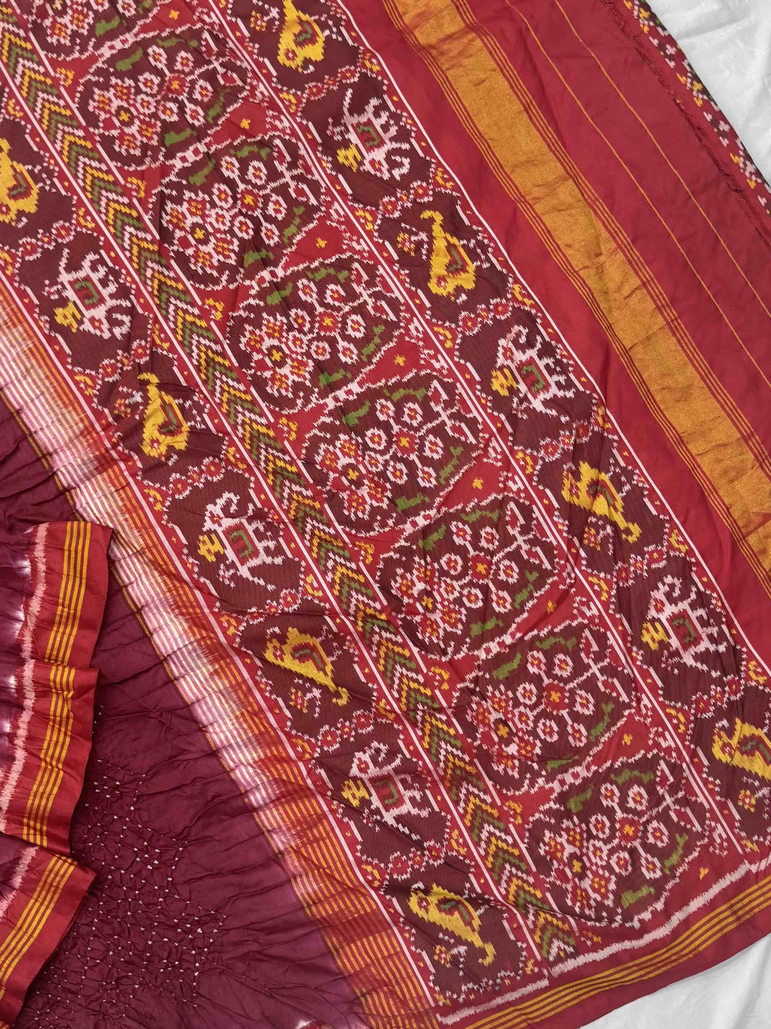 Maroon & beat maroon Bandhani Patola Saree