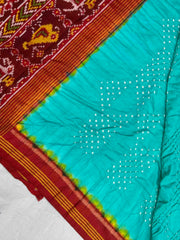 Red & Teal bluse Bandhani Patola Saree
