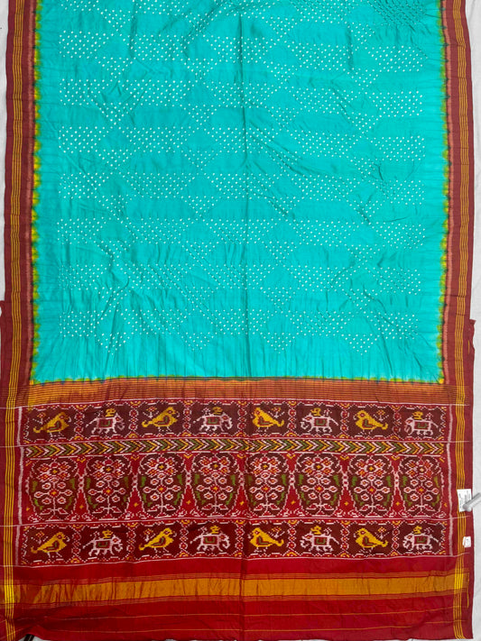 Red & Teal bluse Bandhani Patola Saree