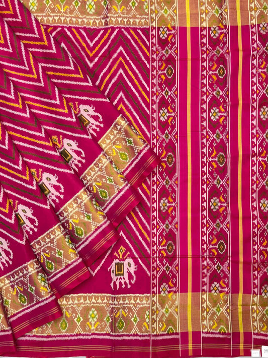Pink laheriya skirt border patola Saree