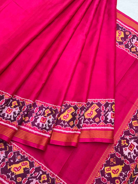 Pink plain Narikunj Patola Saree