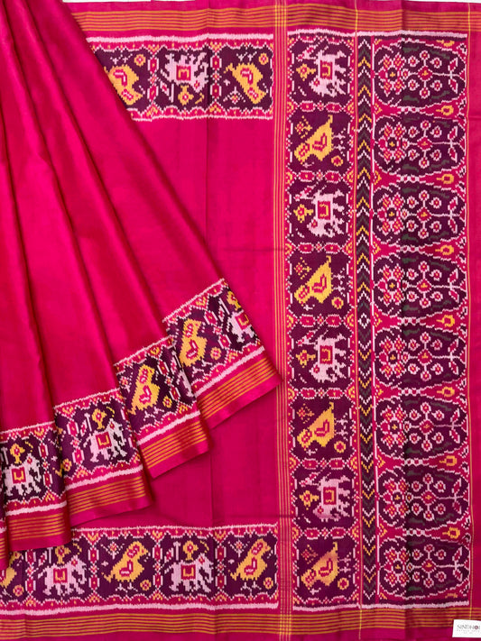 Pink plain Narikunj Patola Saree