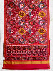 Red multi colour star figure design Patola