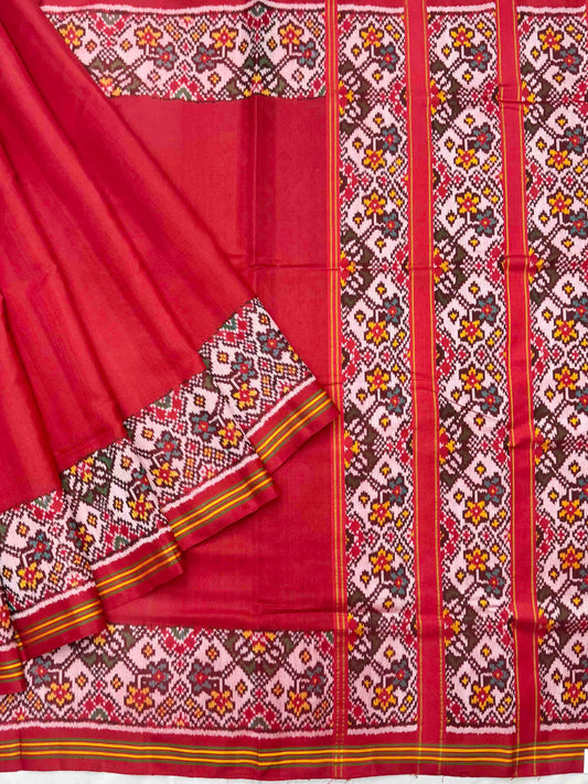 Plain Red Navratan border Patola Saree