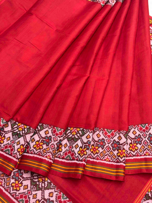 Plain Red Navratan border Patola Saree