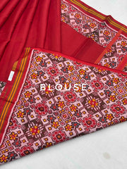 Plain Red Navratan border Patola Saree