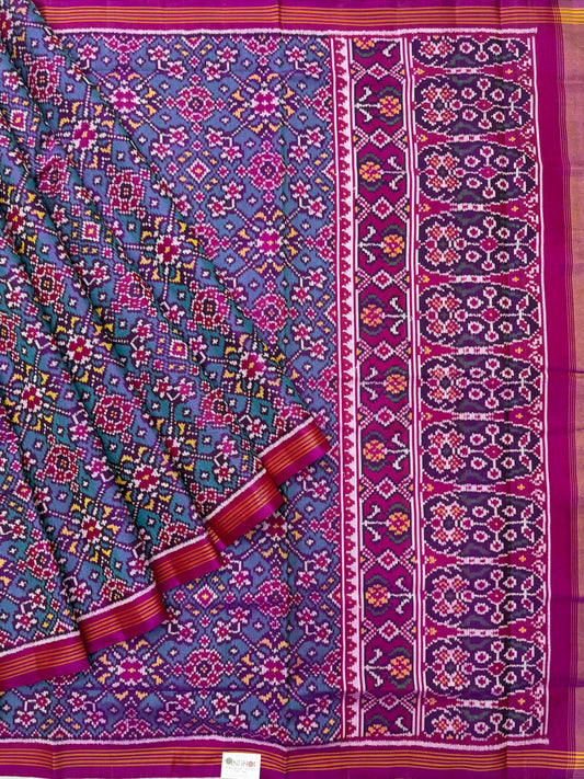 Teal with magenta pink navratan single ikat Patola