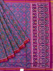 Teal with magenta pink navratan single ikat Patola
