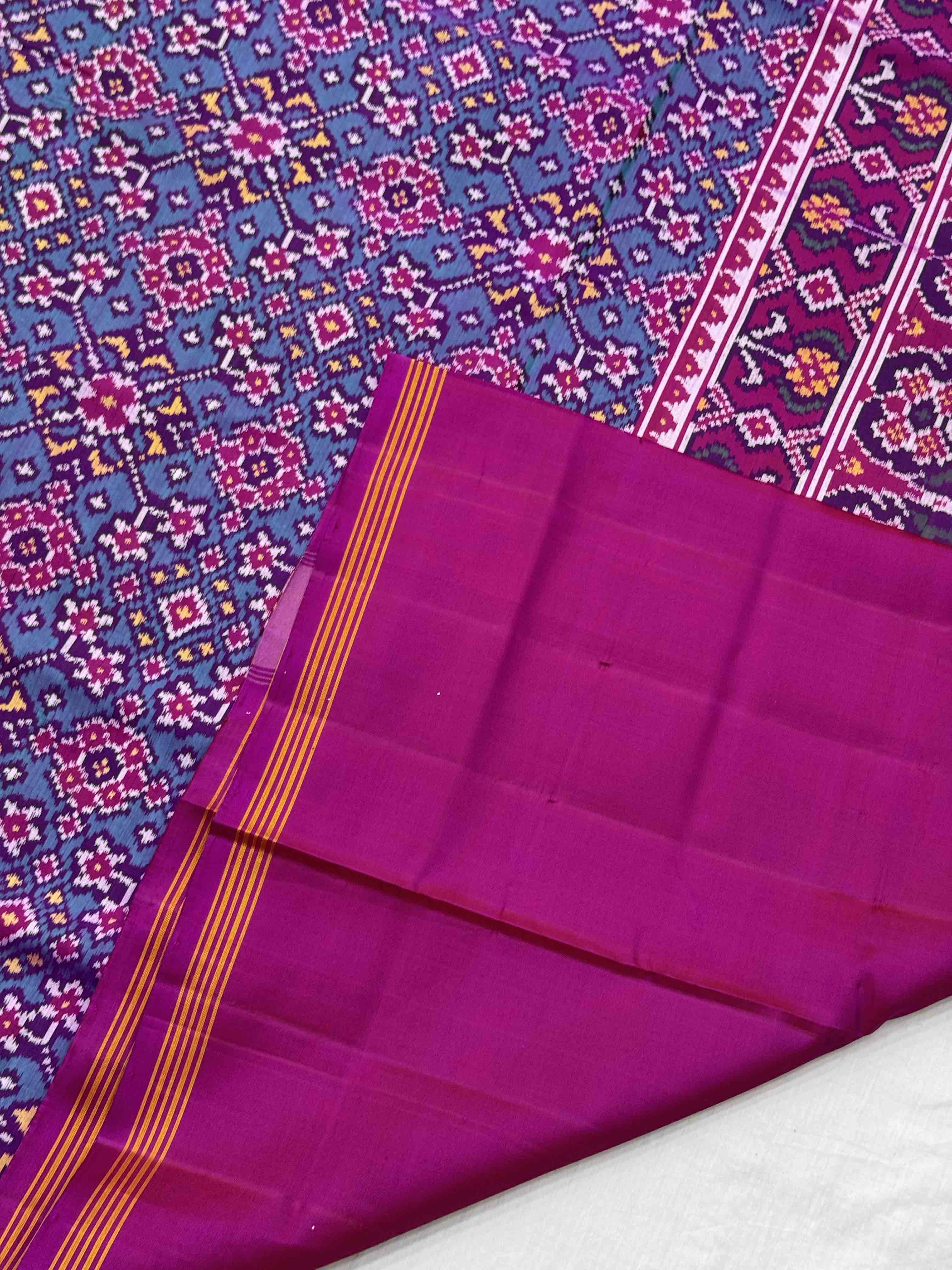 Teal with magenta pink navratan single ikat Patola