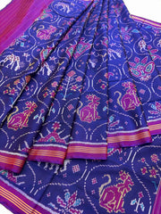Royal Blue & magenta multi figure Patola saree