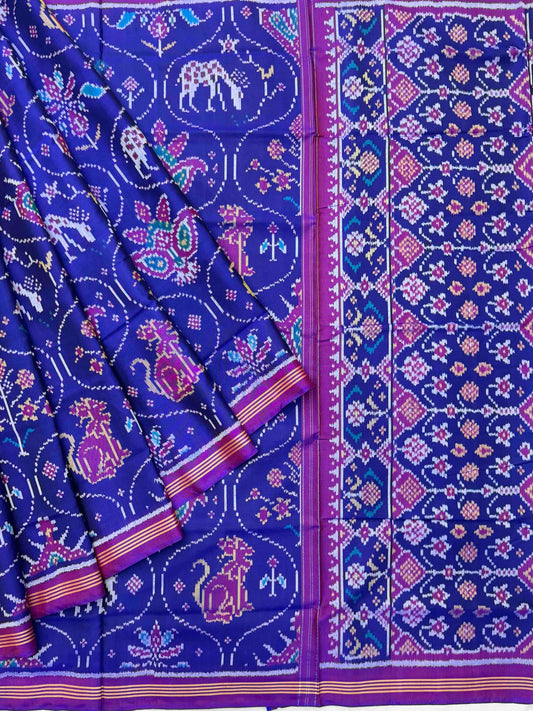 Royal Blue & magenta multi figure Patola saree