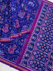 Royal Blue & magenta multi figure Patola saree