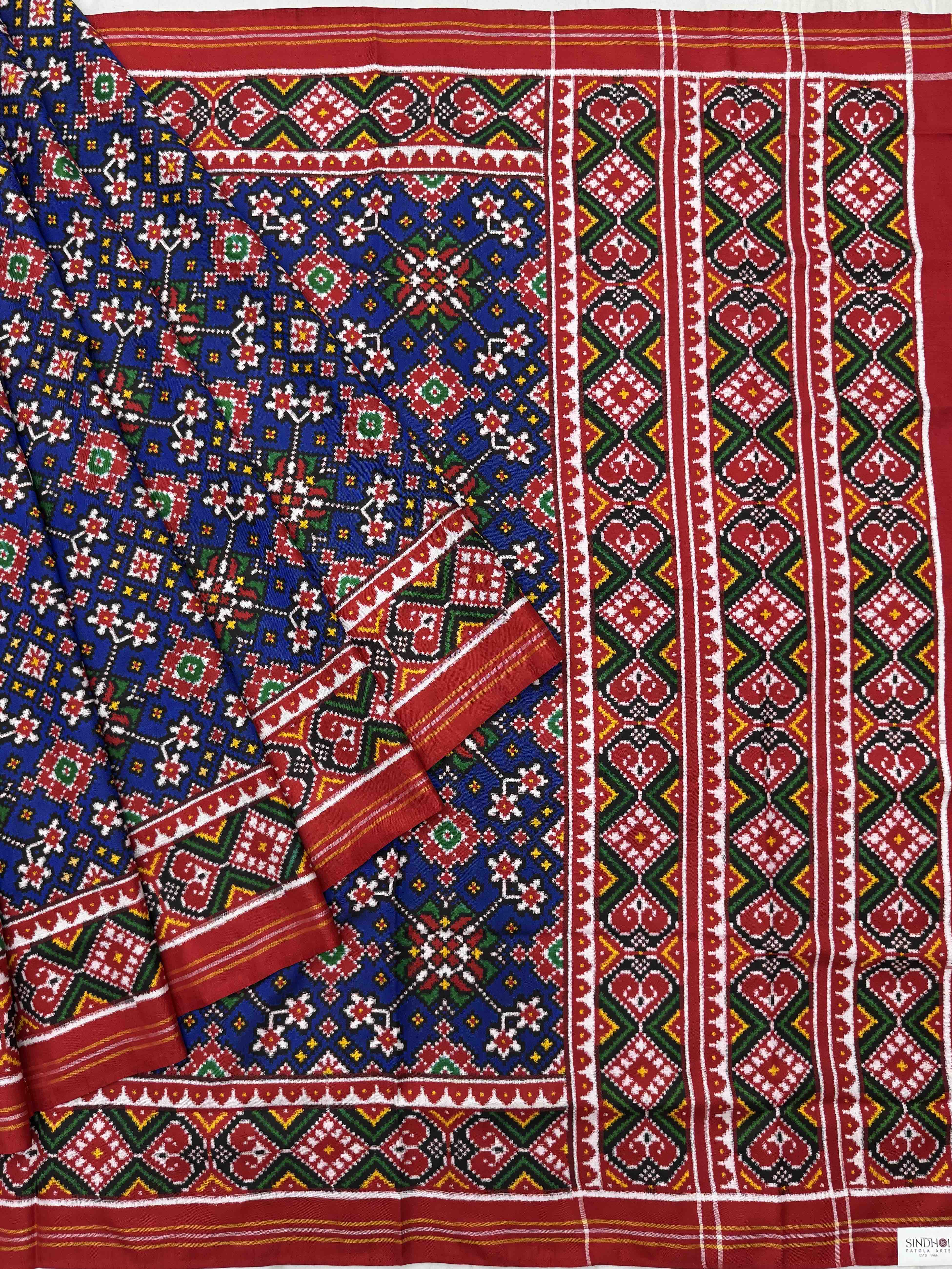 Red & Blue navratan Patan Patola Saree