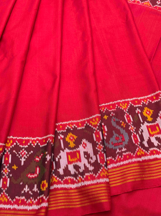 Plain Red single ikat Patola narikunj border