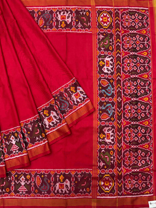 Plain Red single ikat Patola narikunj border