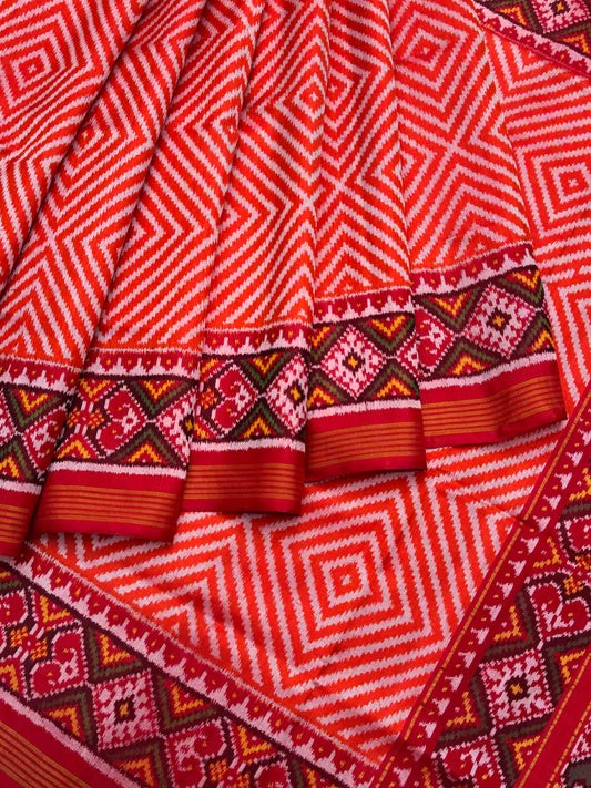 Red & orange square zigzag Patola