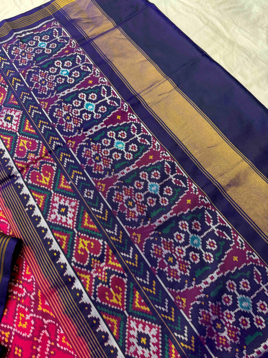 Purple & pink manekchawk Single ikat Patola