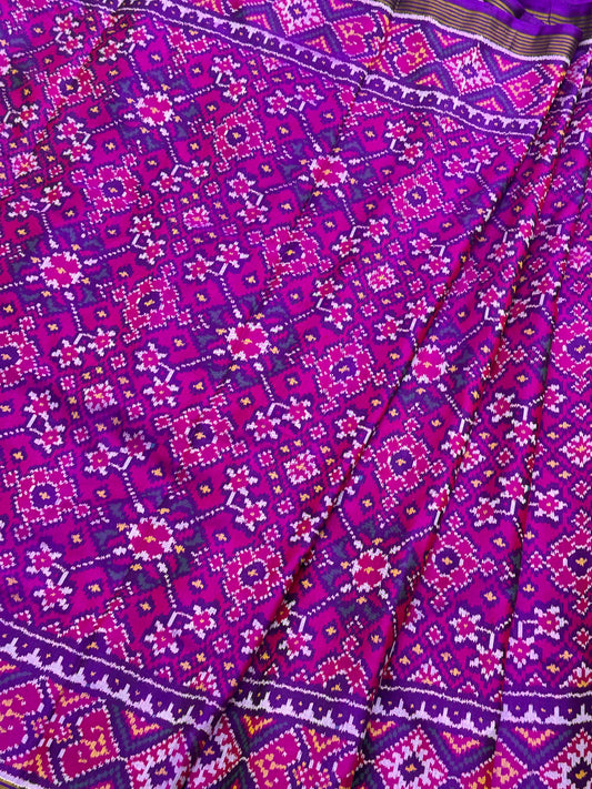 Purple pink navaratan single ikat Patola Saree