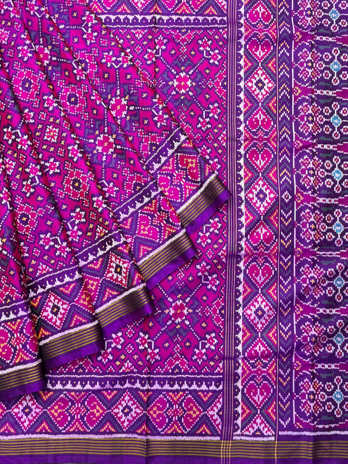 Purple pink navaratan single ikat Patola Saree