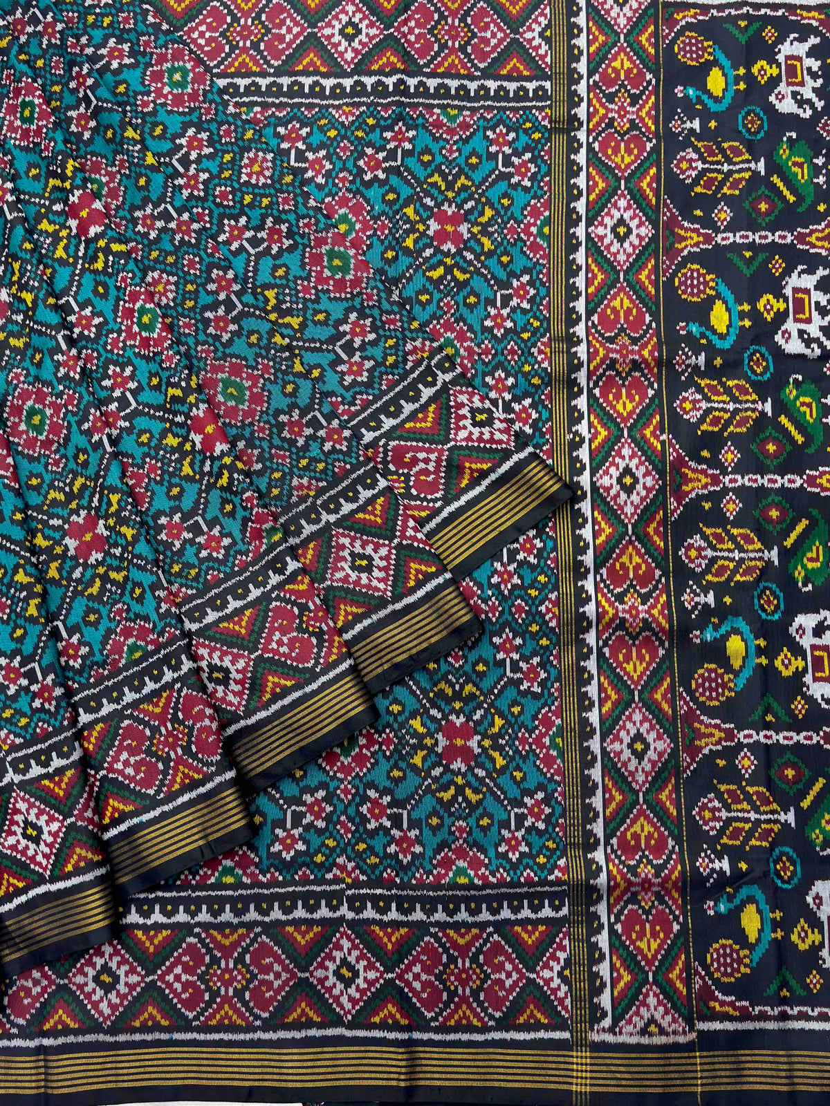 Black & Rama Blue Navaratan Single ikat Patola