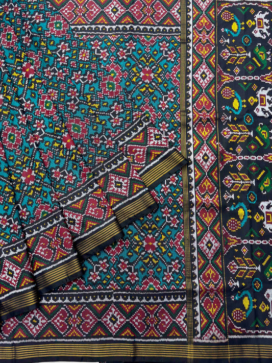 Black & Rama Blue Navaratan Single ikat Patola