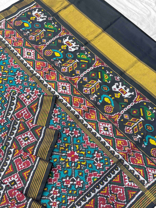 Black & Rama Blue Navaratan Single ikat Patola