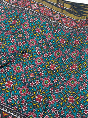 Black & Rama Blue Navaratan Single ikat Patola