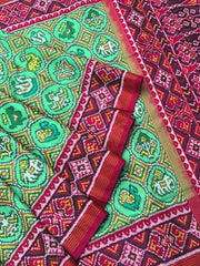 Pink & pista green Narikunj single Ikat Patola