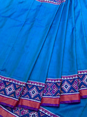 Magenta Peacock blue Plain single Ikat Patola Saree