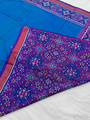 Magenta Peacock blue Plain single Ikat Patola Saree