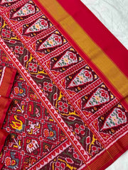 Red Narikunj Single Ikat Patola Saree