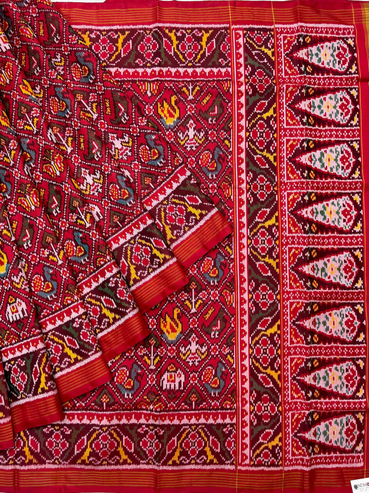 Red Narikunj Single Ikat Patola Saree