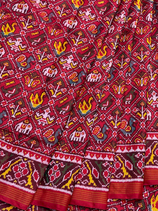 Red Narikunj Single Ikat Patola Saree