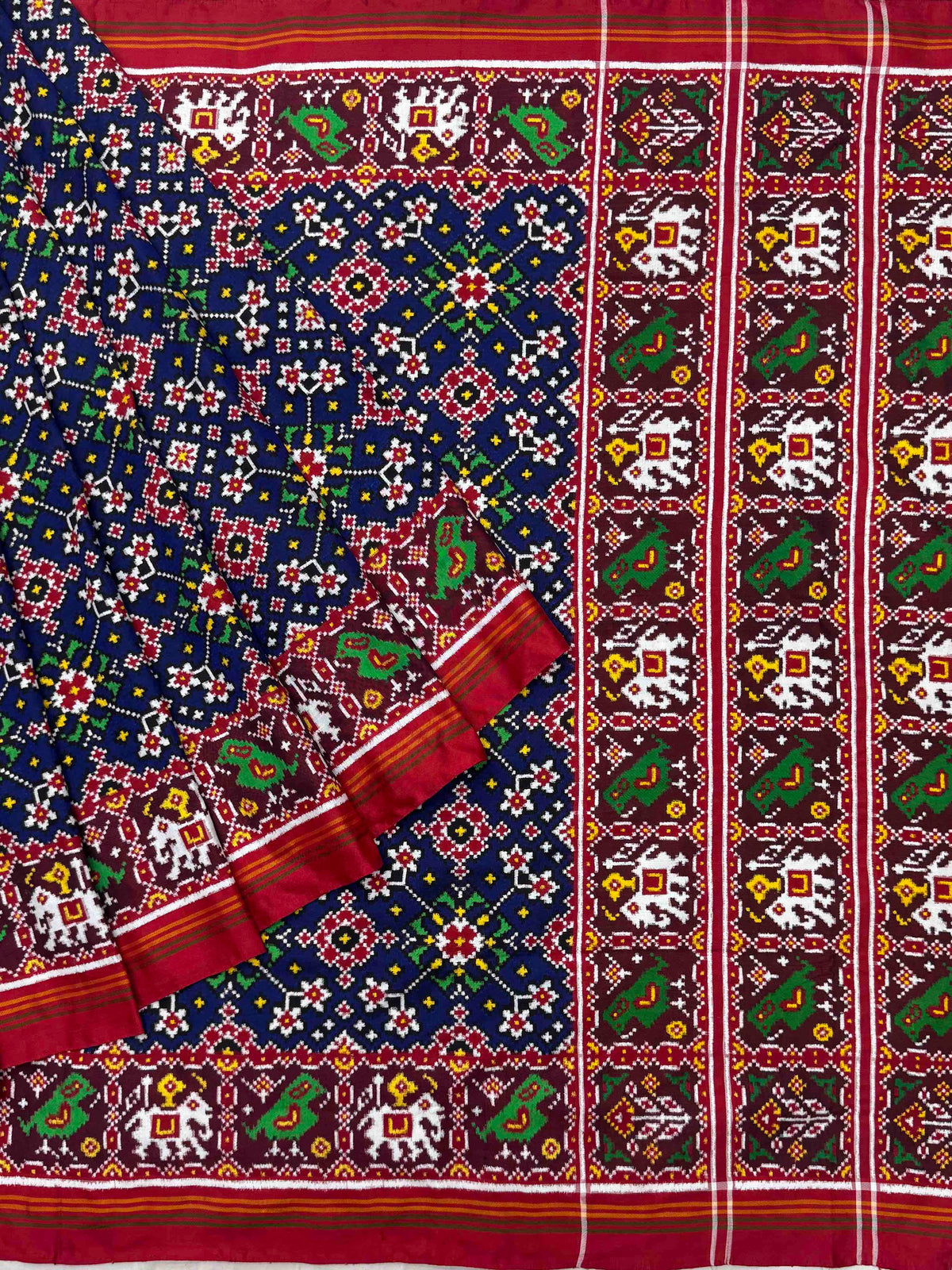 Maroon & Blue Navratan Patan Patola