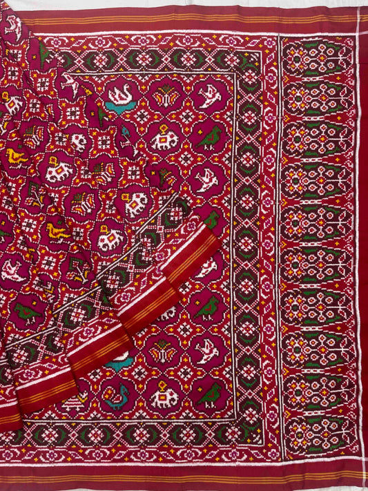 Red & pink circle design Patan Patola