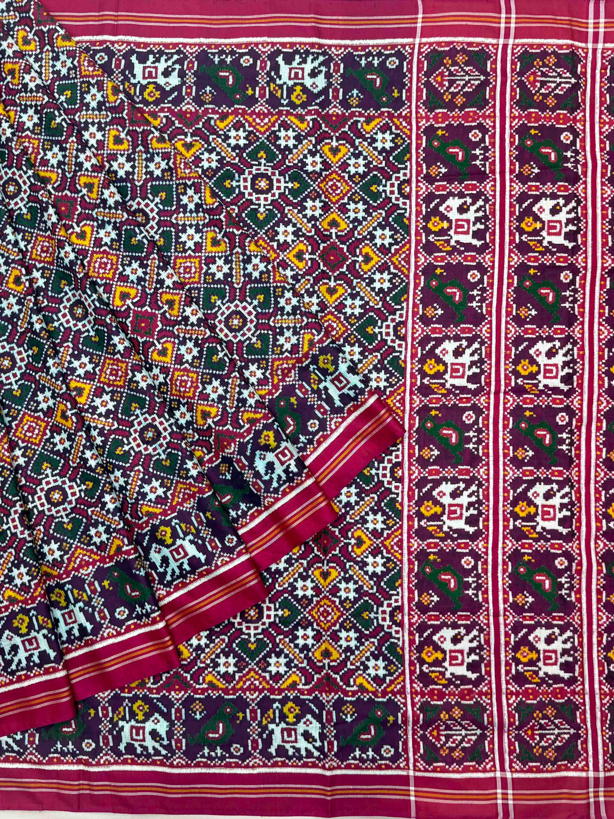 Pink with blueish pink Vhoragaji Patan Patola