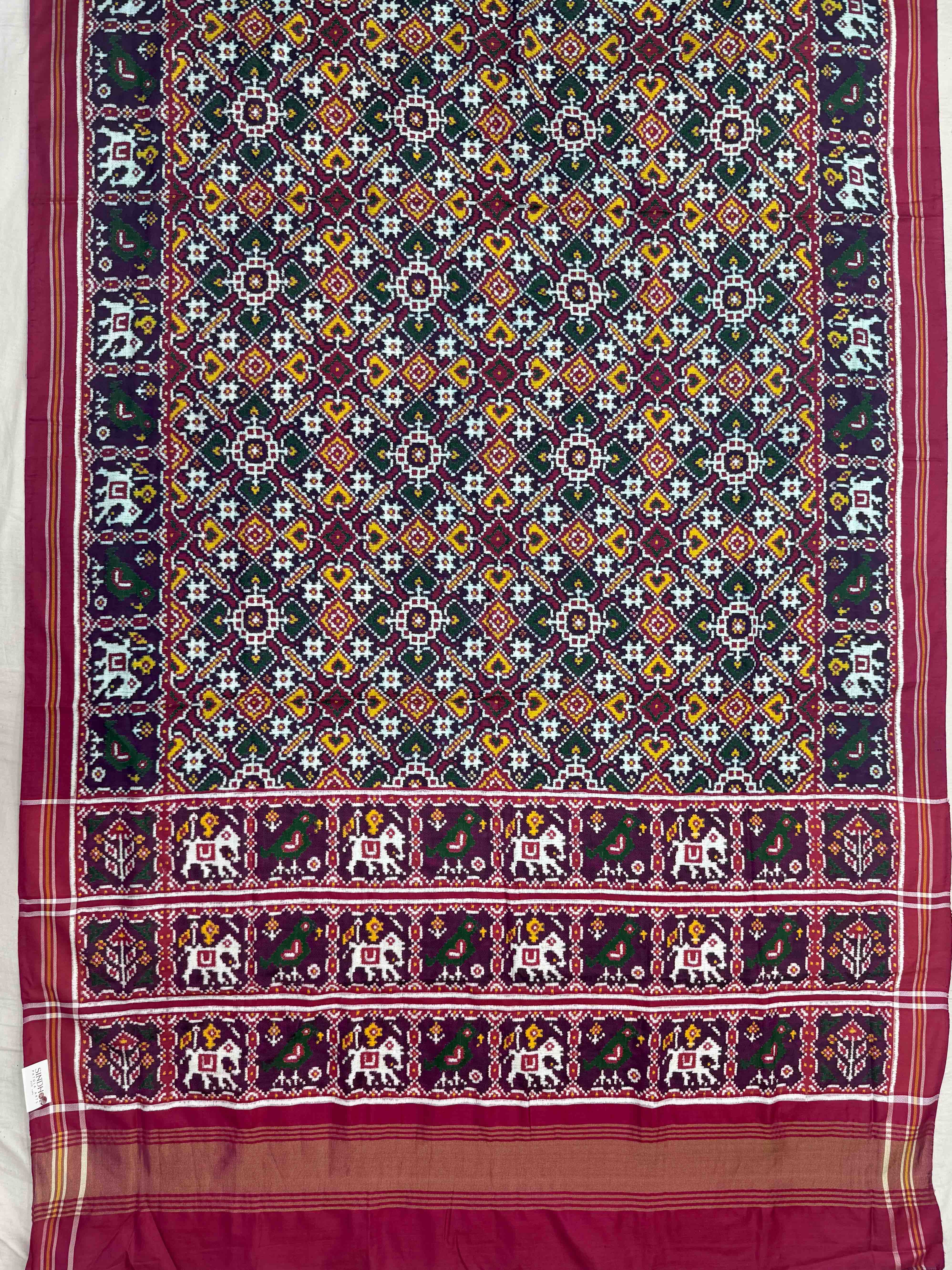 Pink with blueish pink Vhoragaji Patan Patola