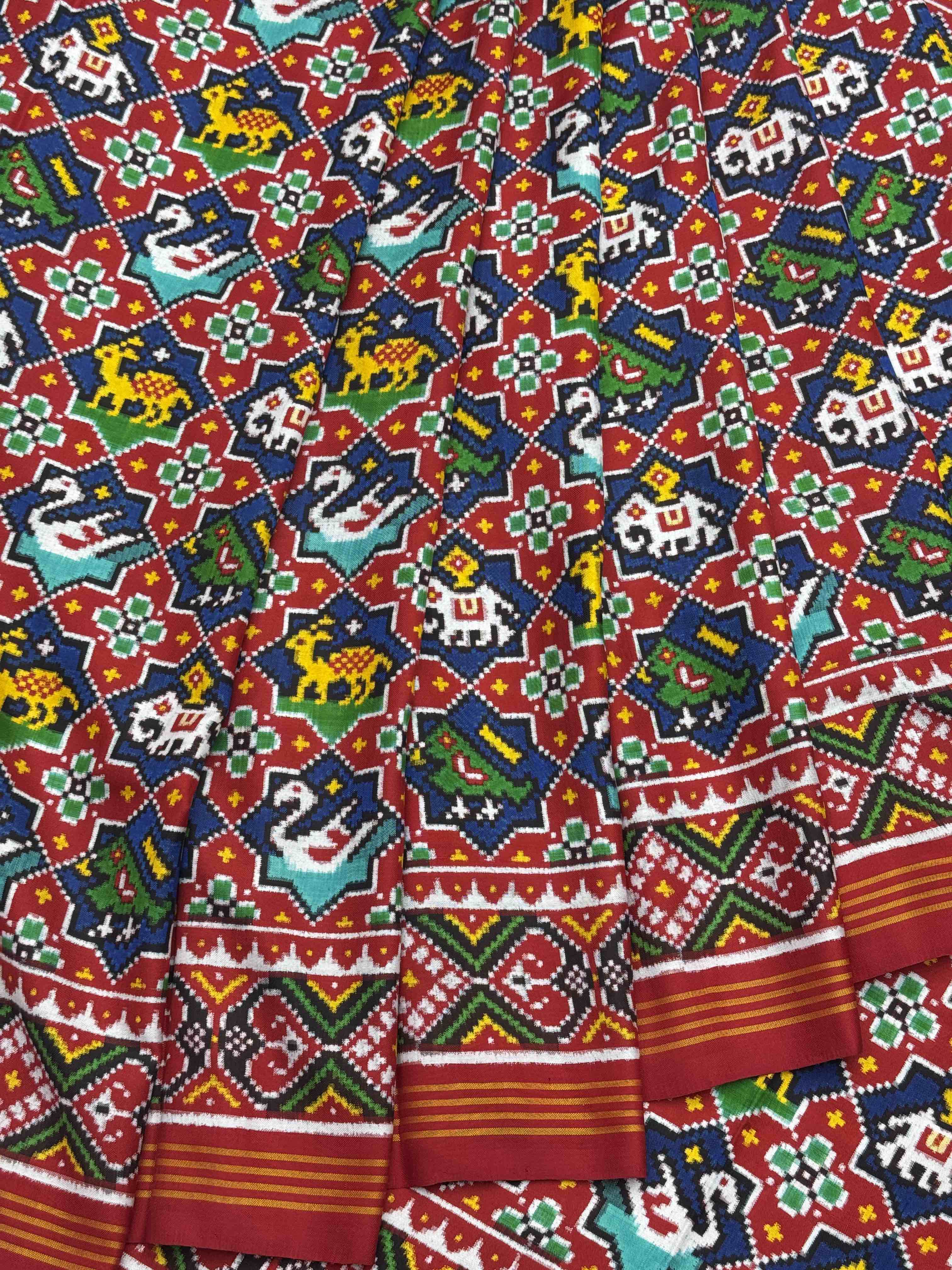 Red Blue Star figure Patan Patola